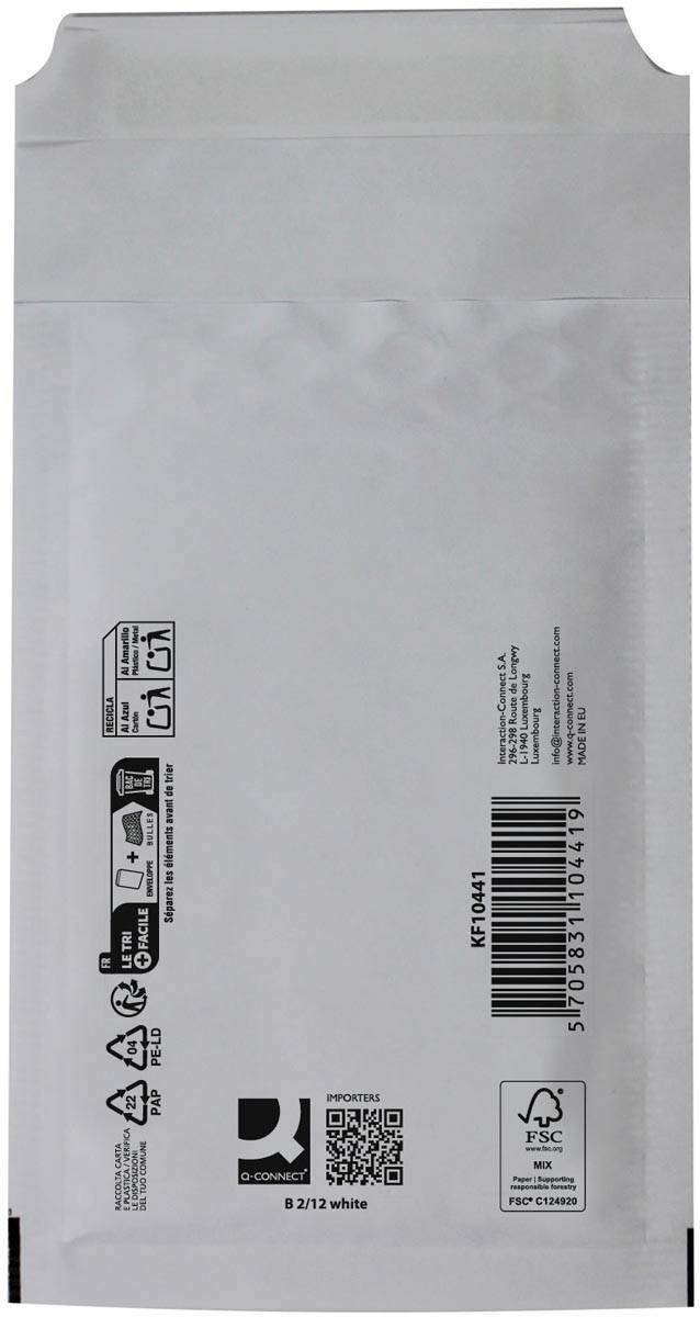 Q-CONNECT luchtkussenenveloppen, wit, 2-B, 140 x 225 mm, doos van 200 stuks