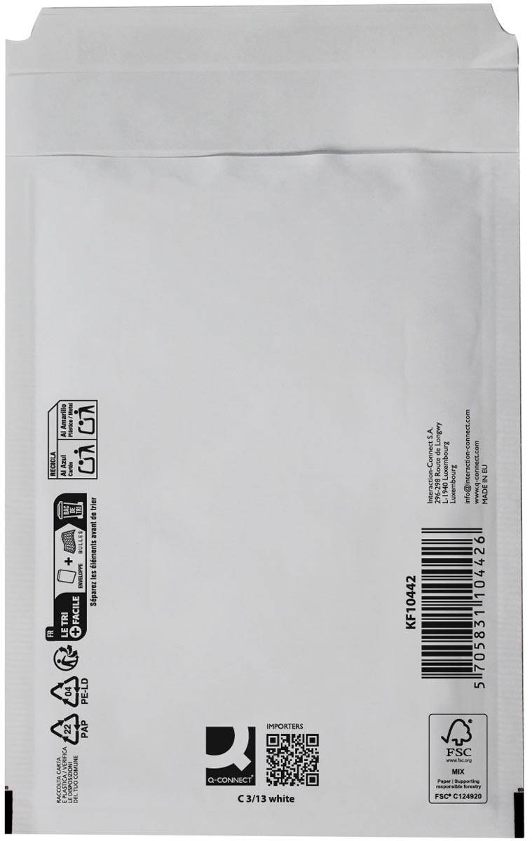Q-CONNECT luchtkussenenveloppen, wit, 3-C, 170 x 225 mm, pak van 10 stuks