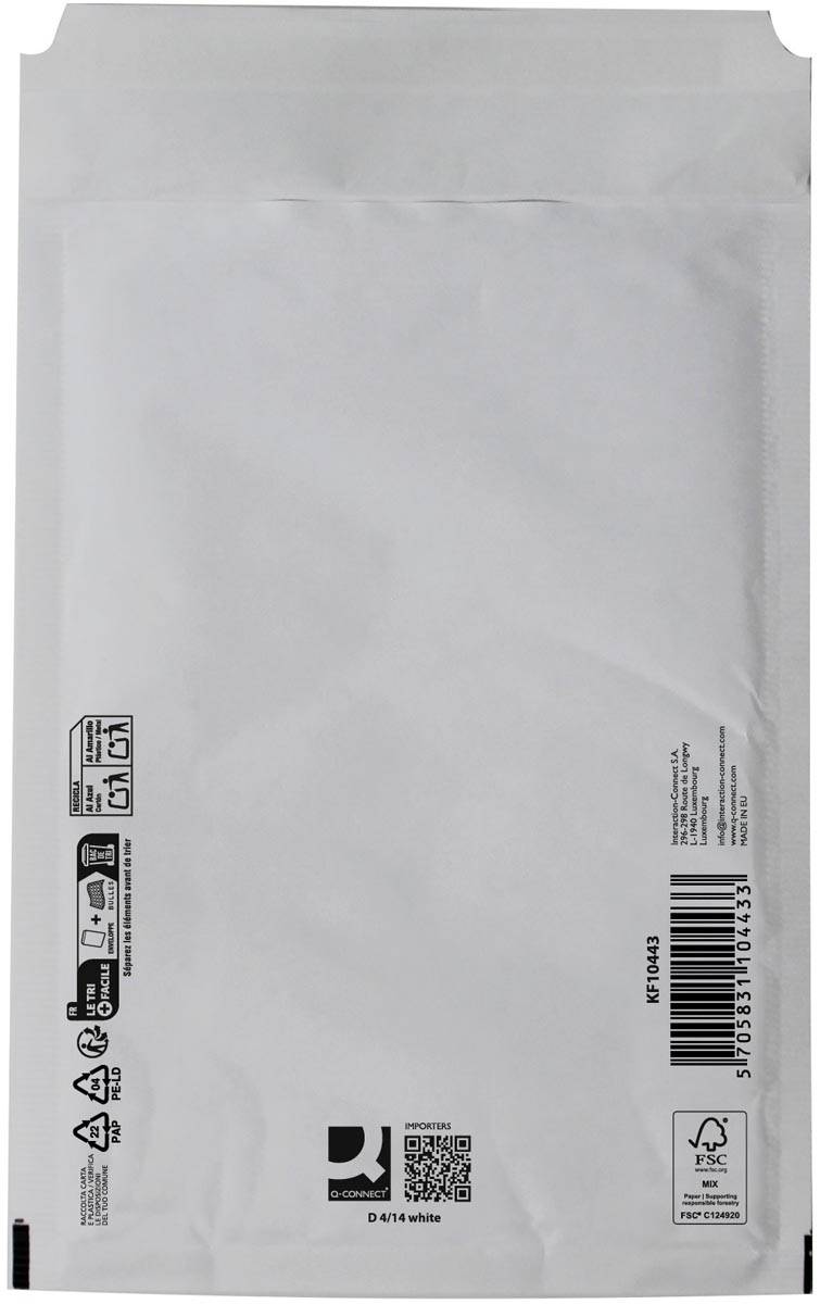 Q-CONNECT luchtkussenenveloppen, wit, 4-D, 200 x 275 mm, pak van 10 stuks