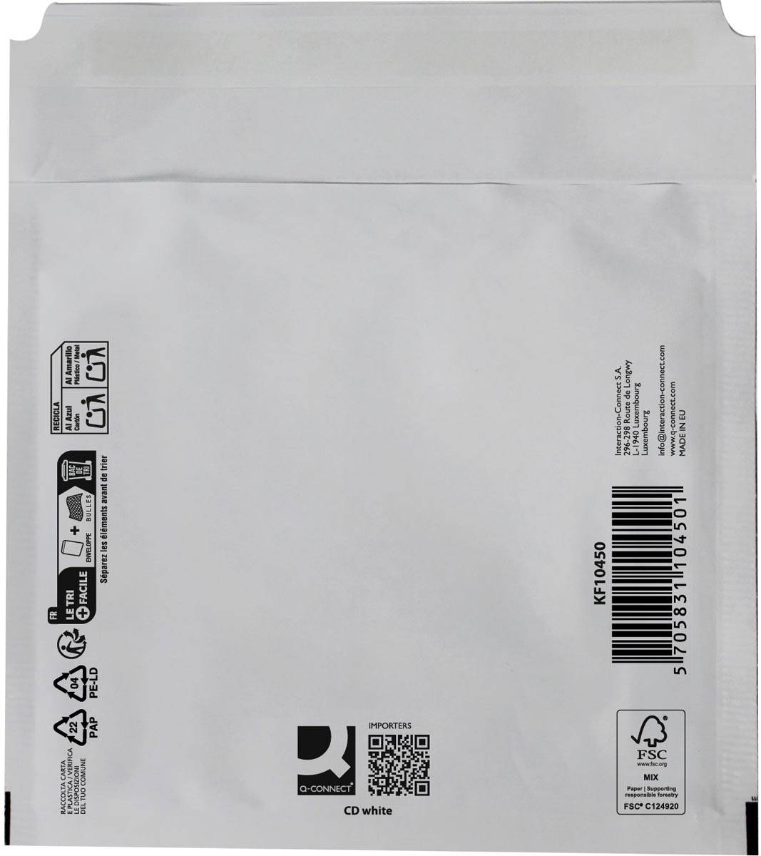 Q-CONNECT luchtkussenenveloppen, wit, CD, 200 x 175 mm, doos van 100 stuks