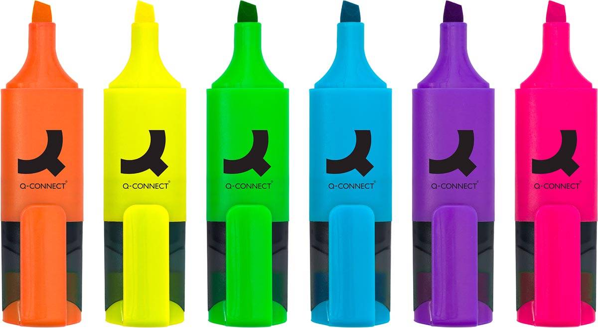 Q-CONNECT markeerstift mini, doosje van 6 verschillende kleuren
