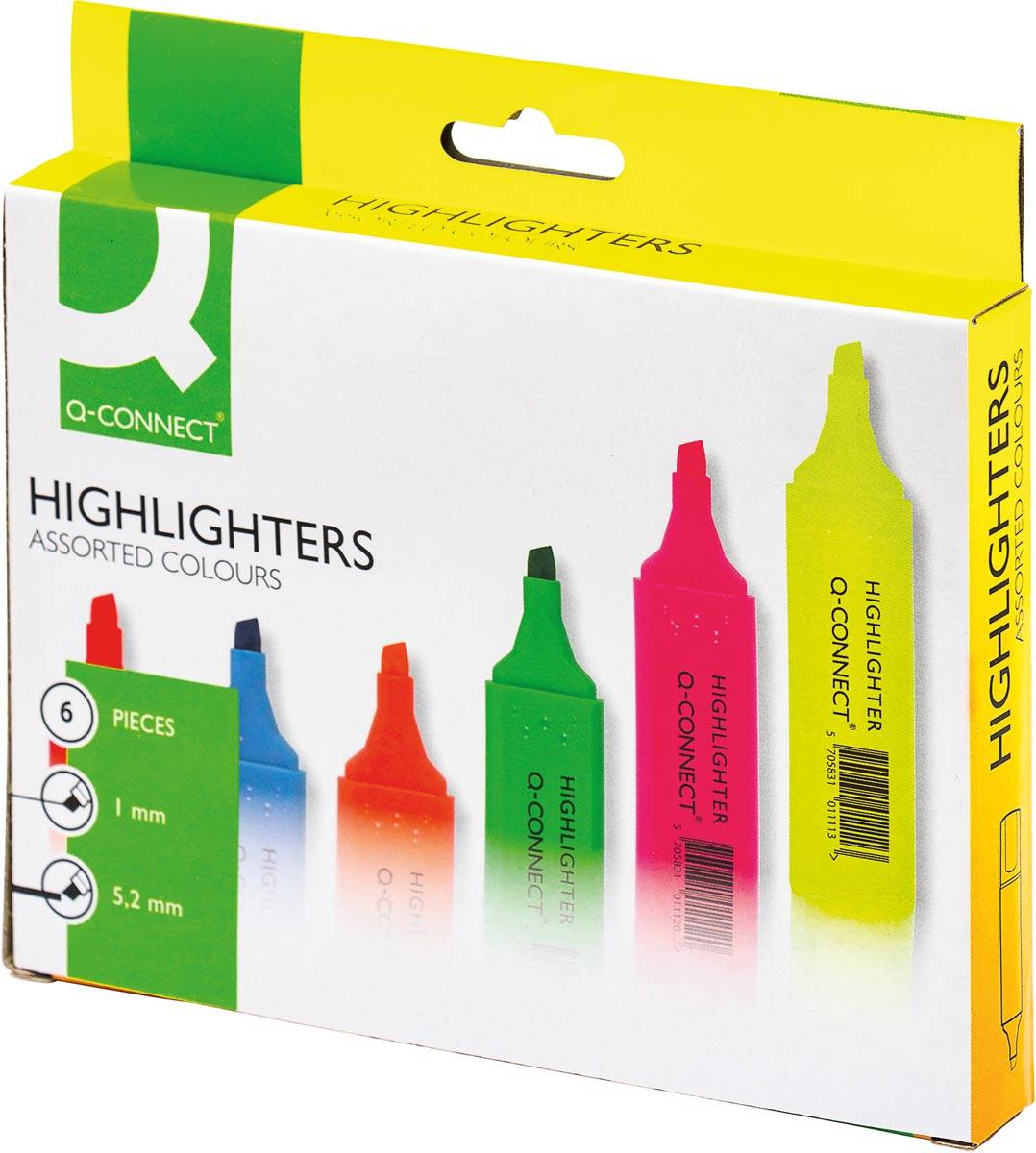 Q-CONNECT markeerstift, pak van 6 stuks in geassorteerde kleuren