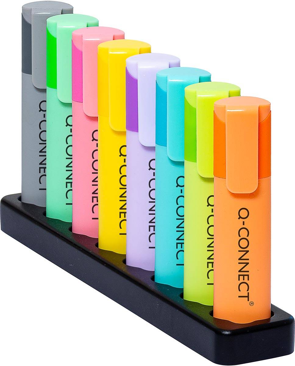 Q-CONNECT markeerstift pastel, deskset, 8 verschillende kleuren