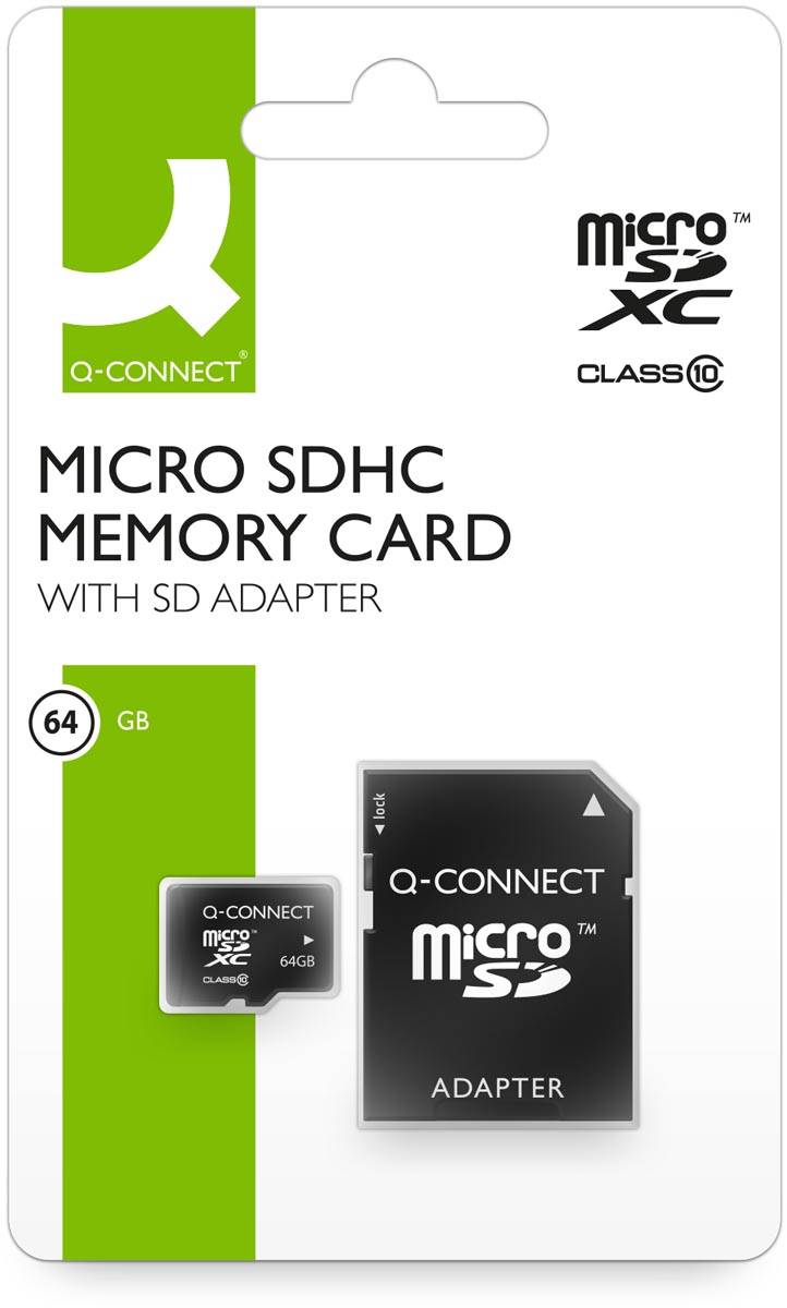 Q-CONNECT microSD geheugenkaart, met SD-adaptor, 64 GB