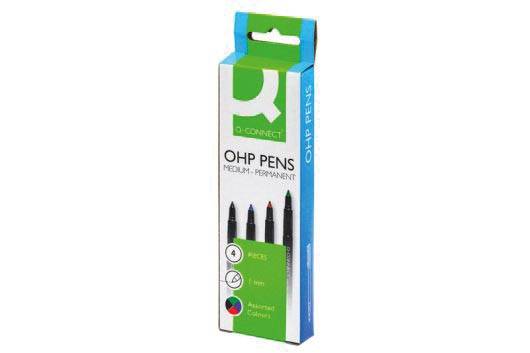 Q-CONNECT OHP marker, permanent, medium, set van 4 stuks in geassorteerde kleuren