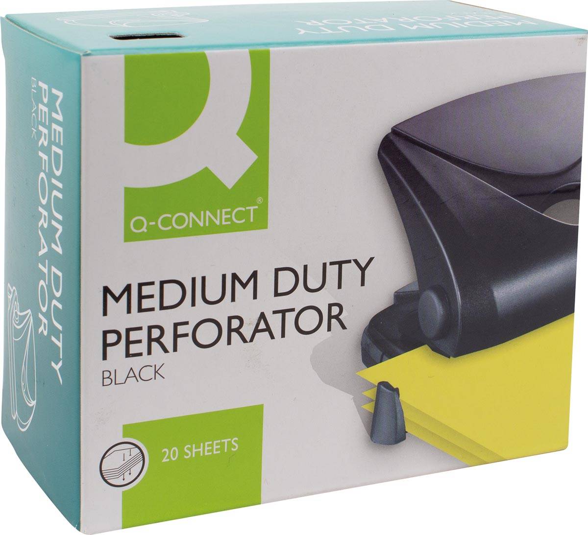 Q-CONNECT perforator Medium Duty, 20 blad, zwart