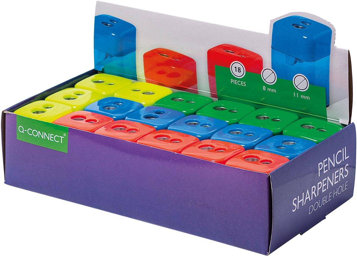 Q-CONNECT potloodslijper 2 gaats geassorteerde kleuren