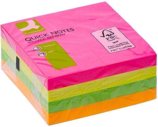 Q-CONNECT Quick Notes, ft 76 x 76 mm, 400 vel, geassorteerde neonkleuren