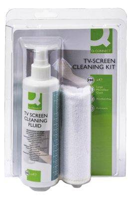 Q-CONNECT reinigingsspray voor scherm en toetsenbord inclusief doek pompspray van 250 ml