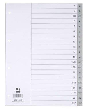 Q-CONNECT tabbladen, A4, PP, 4-gaatsperforatie, met indexblad, set van A-Z, 20 tabs, grijs