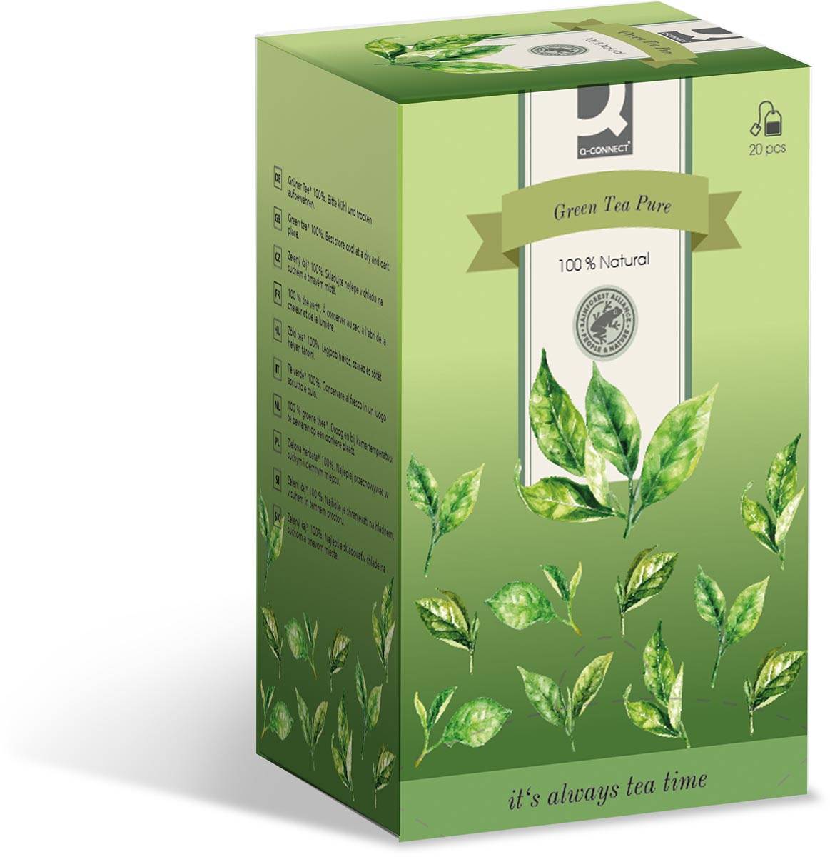 Q-CONNECT thee, Green tea pure, zakje van 30 g, doos van 20 zakjes