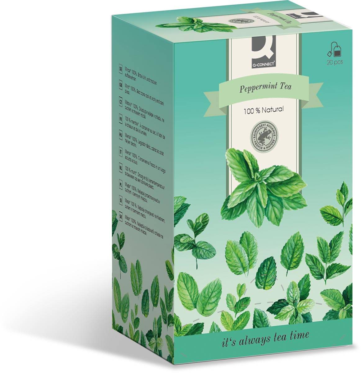 Q-CONNECT thee, munt, zakje van 30 g, doos van 20 zakjes