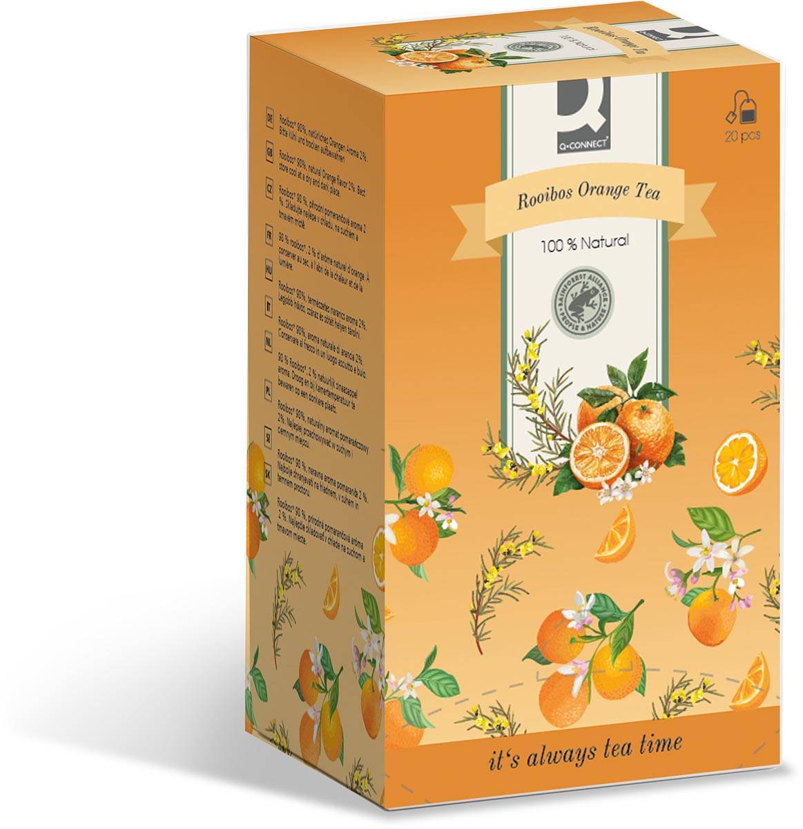 Q-CONNECT thee, rooibos orange, zakje van 30 g, doos van 20 zakjes