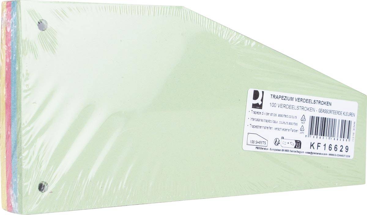 Q-CONNECT trapezium verdeelstroken, pak van 100 stuks, geassorteerde kleuren