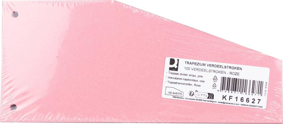 Q-CONNECT trapezium verdeelstroken, pak van 100 stuks, roze