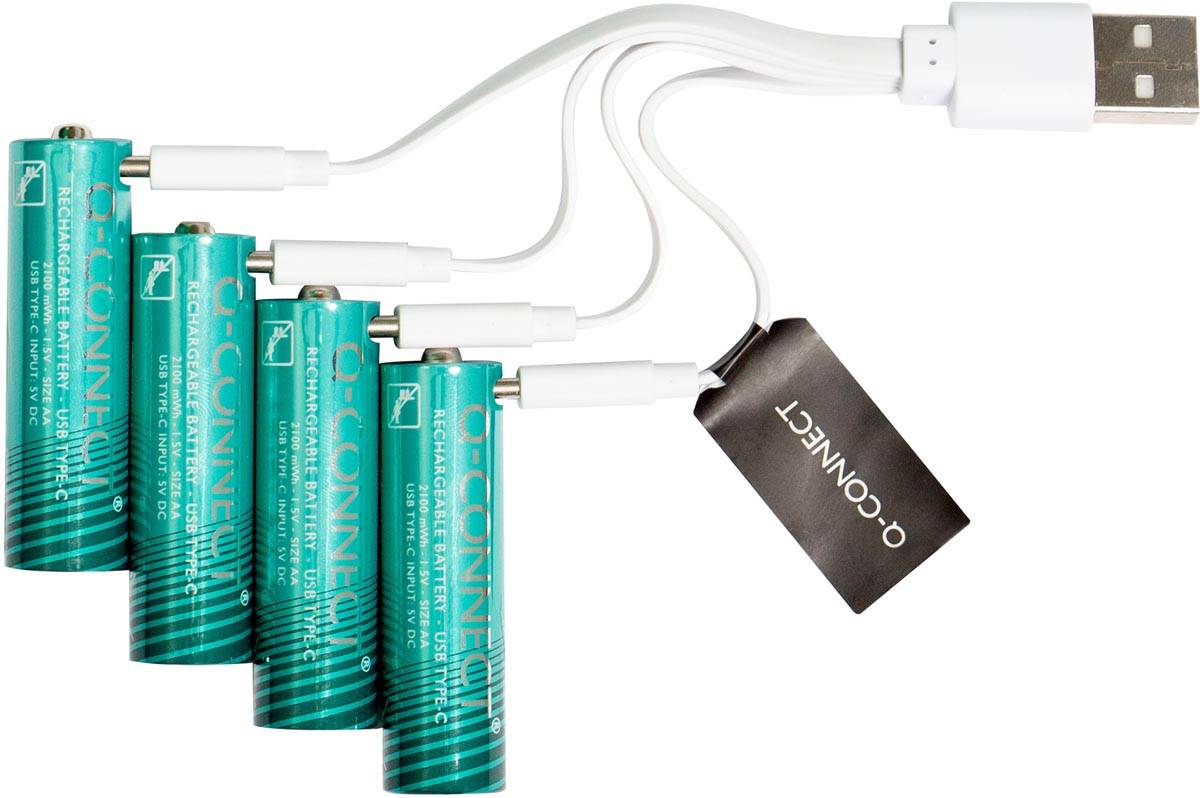 Q-CONNECT USB-C herlaadbare batterijen AA, blister van 4 stuks