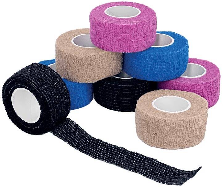 Q-CONNECT vingerverband, 2,5 cm x 4,5 m, doos van 8 rollen in verschillende kleuren