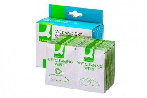 Q-CONNECT Wet & Dry beeldschermreinigingsdoekjes, doos van 20 paar (1 Wet en 1 Dry)