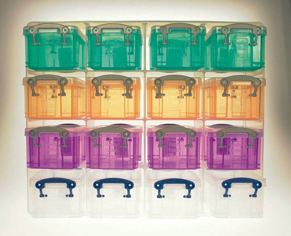 Really Useful Box muurkubus met 16 opbergdozen van 0,3 liter, transparant