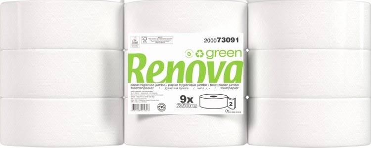 Renova Green toiletpapier Jumbo, 2-laags, 250 meter, pak van 9 rollen