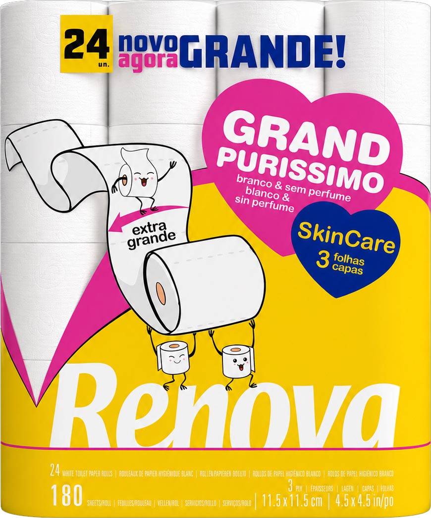 Renova Purissimo toiletpapier, 3-laags, 180 vellen, pak van 24 rollen