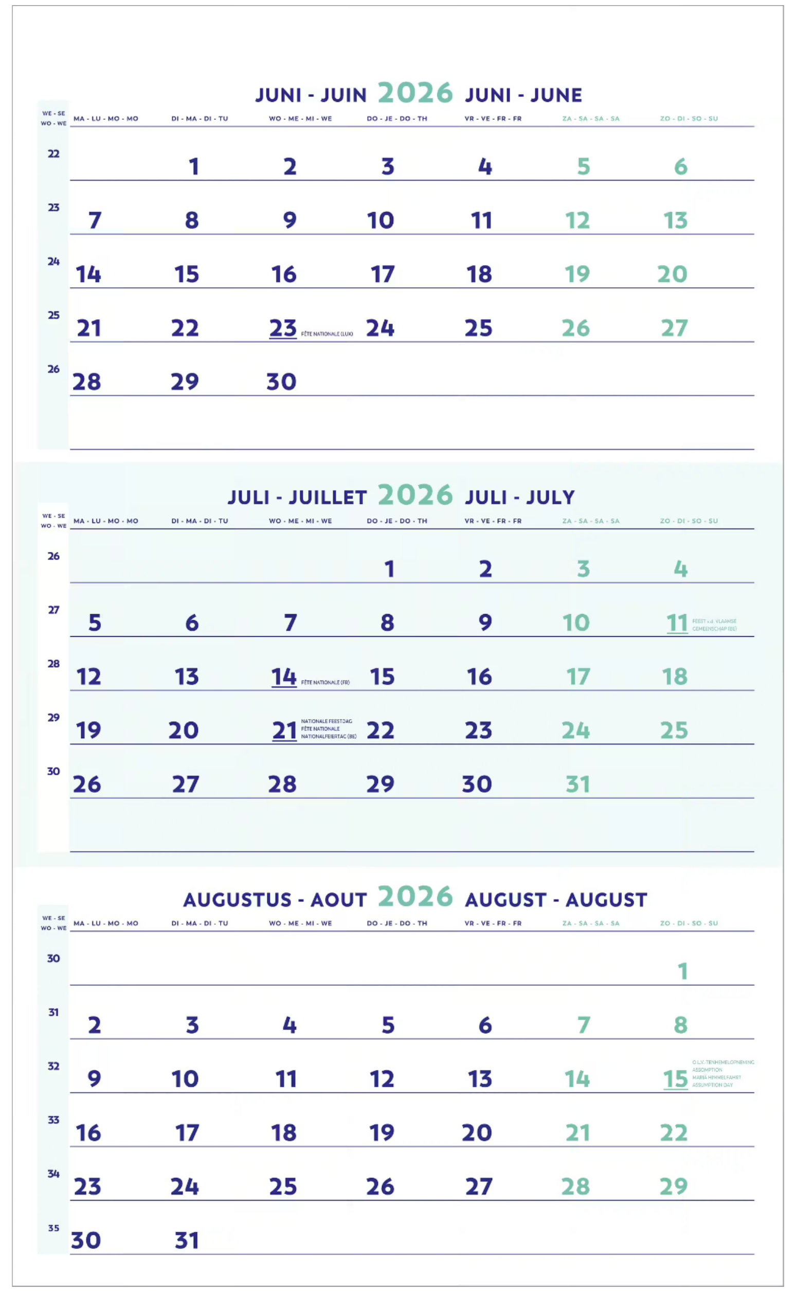 Brepols driemaandskalender 2026