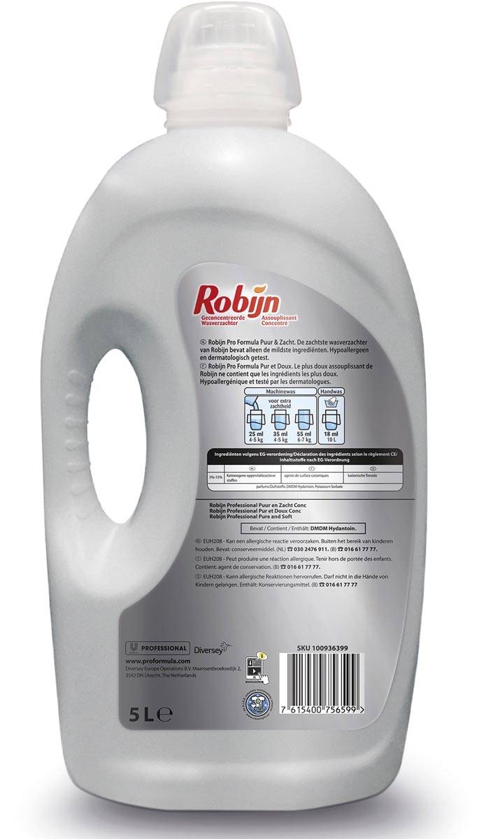 Robijn wasverzachter Puur & Zacht, flacon van 5 liter