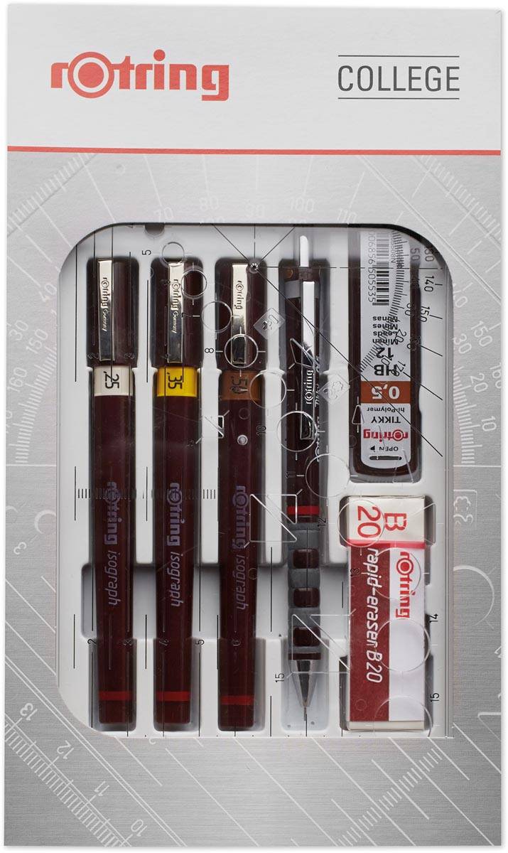 Rotring college set van 9 Isograph 0,25 mm/ 0,35 mm/ 0,5 mm
