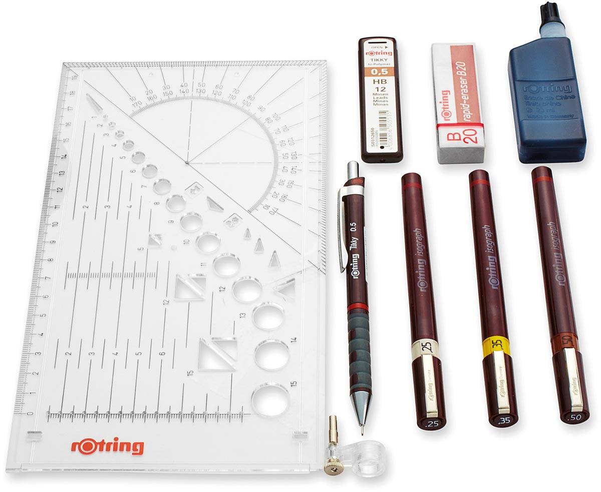 Rotring college set van 9 Isograph 0,25 mm/ 0,35 mm/ 0,5 mm