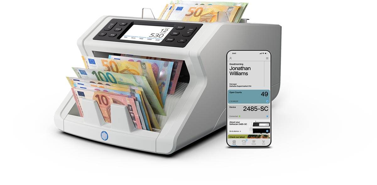 Safescan biljettelmachine 2485-SC, incl safescan app, met 8-voudige valsgelddetectie