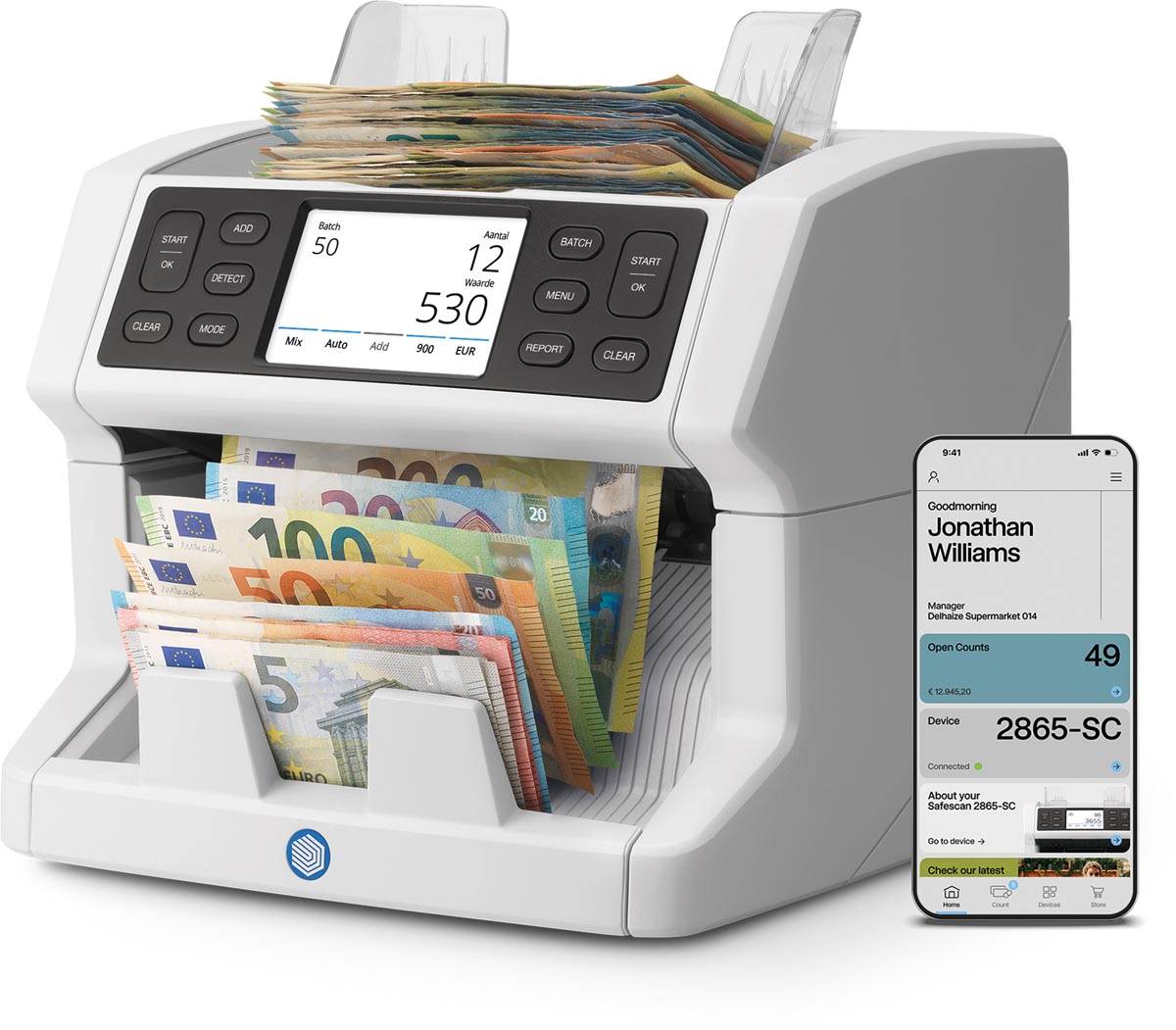 Safescan biljettelmachine 2865-SC, incl safescan app, met 9-voudige valsgelddetectie