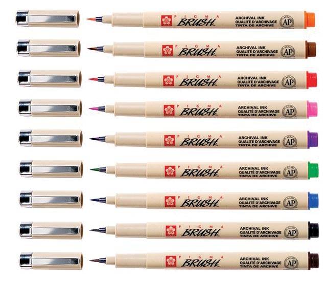Sakura brushpen Pigma Brush, etui van 9 stuks, in geassorteerde kleuren