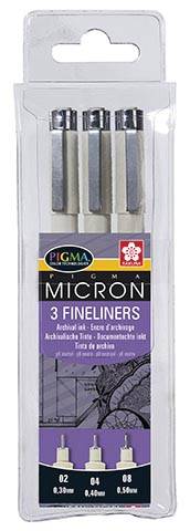 Sakura Fineliner Pigma, zwart, 3 stuks