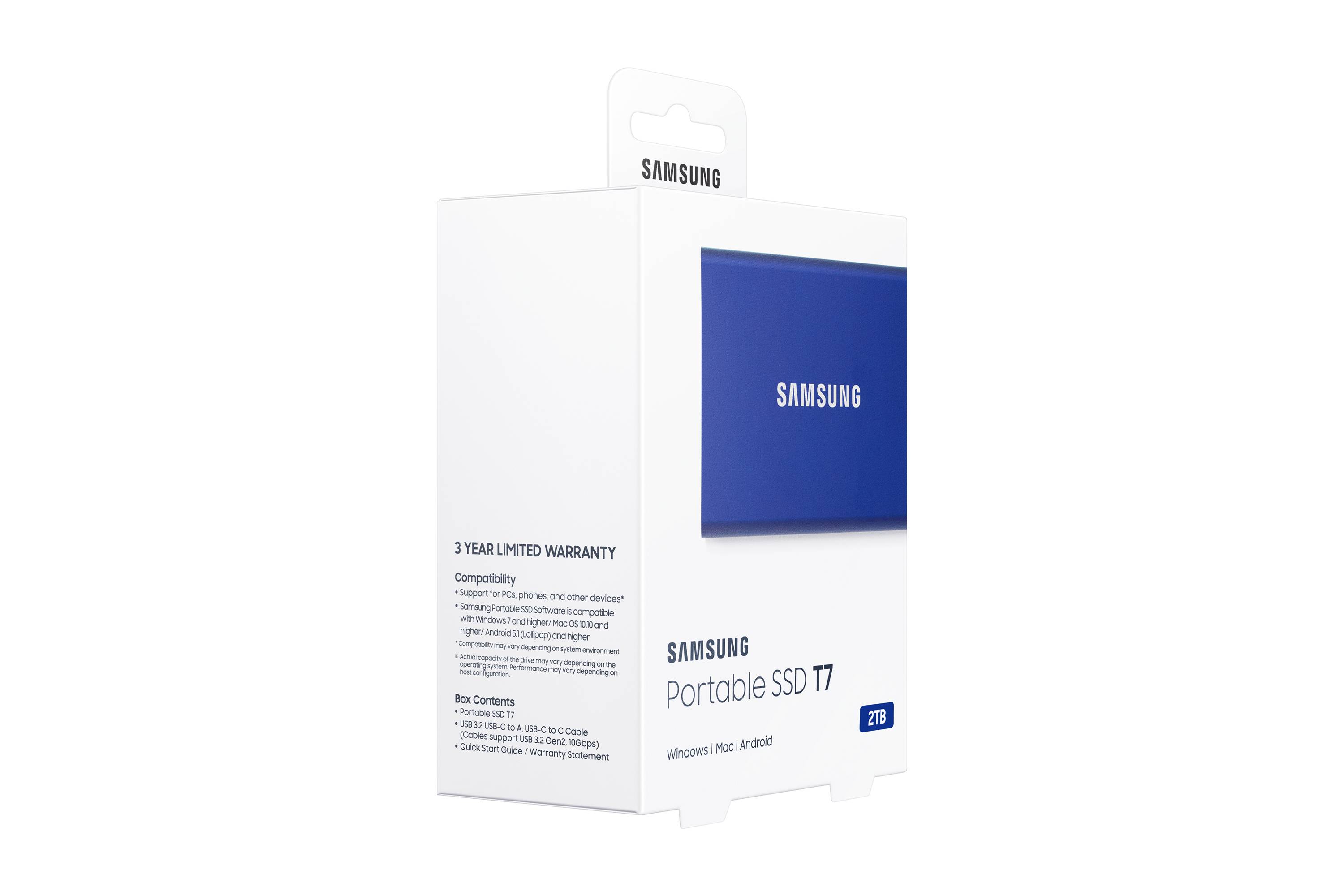 Samsung Portable SSD T7 2 TB USB Type-C 3.2 Gen 2 (3.1 Gen 2) Blauw