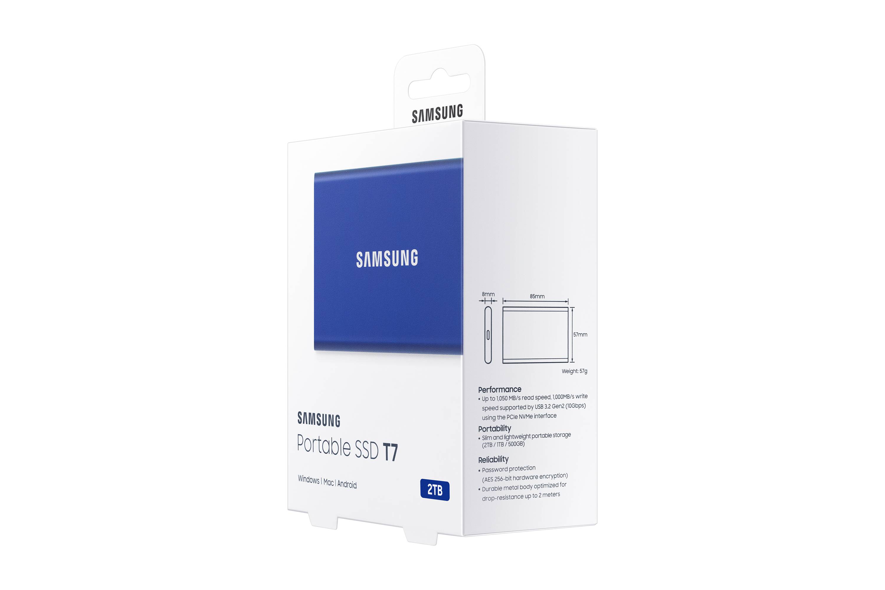 Samsung Portable SSD T7 2 TB USB Type-C 3.2 Gen 2 (3.1 Gen 2) Blauw