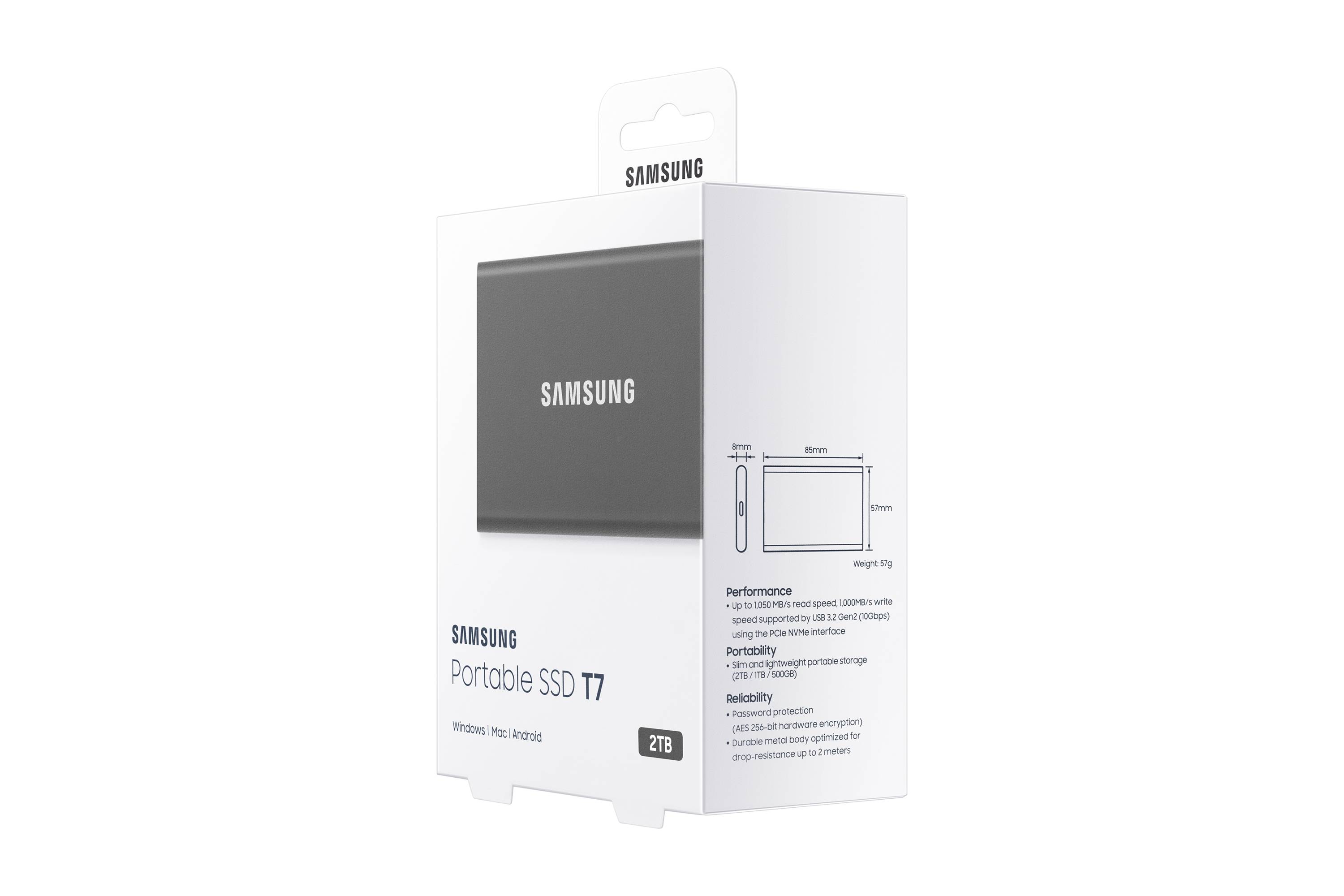 Samsung Portable SSD T7 2 TB USB Type-C 3.2 Gen 2 (3.1 Gen 2) Grijs