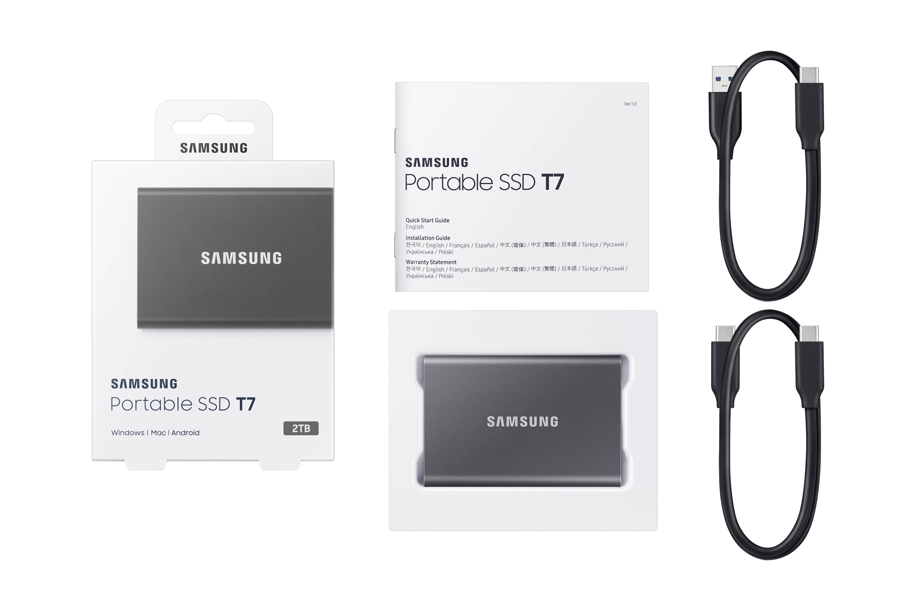 Samsung Portable SSD T7 2 TB USB Type-C 3.2 Gen 2 (3.1 Gen 2) Grijs