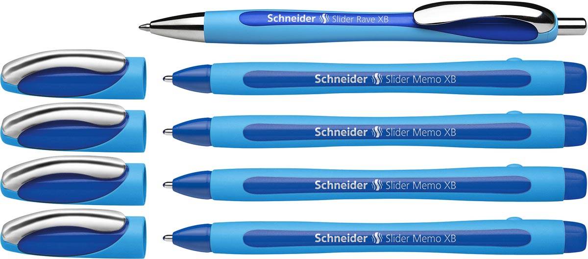 Schneider balpen Slider Memo XB blauw, 4 stuks + 1 Rave GRATIS