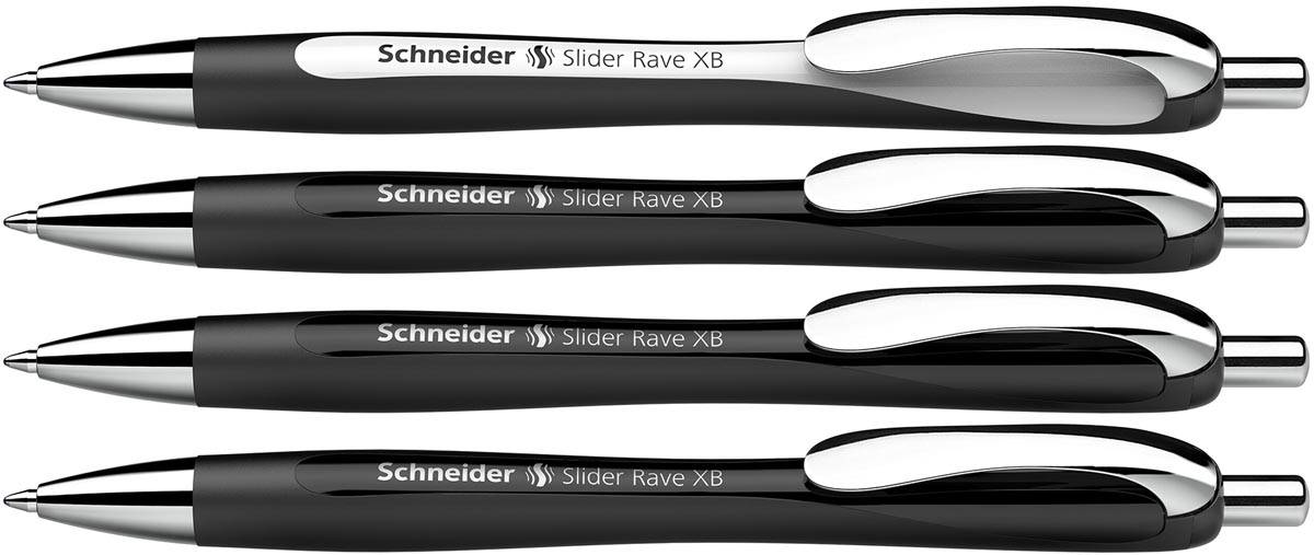 Schneider balpen Slider Rave, extra breed, blauwe inkt, zwart, doos van 3 + 1 gratis