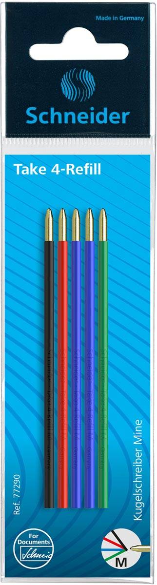 Schneider balpenvulling Take 4, geassorteerde kleuren, étui van 5 stuks