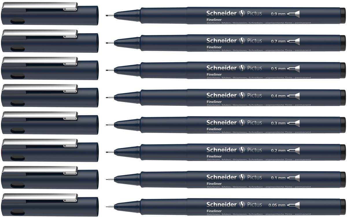 Schneider fineliner Pictus, etui van 8 stuks, zwart