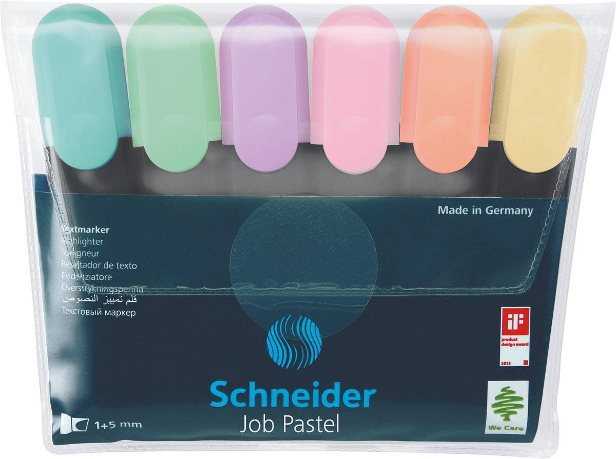 Schneider markeerstift Job 150, etui van 6 stuks in geassorteerde pastelkleuren