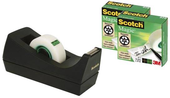 Scotch plakbandafroller C38 zwart, inclusief 3 rolletjes (19 x 33 mm)
