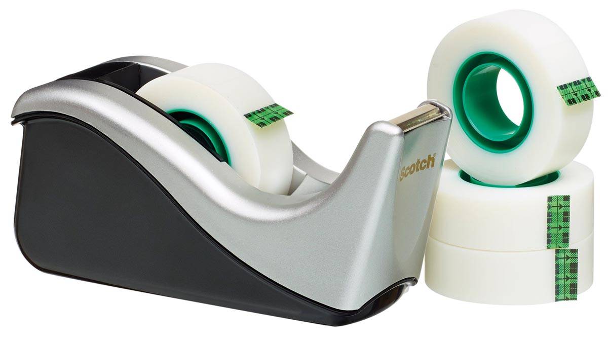 Scotch plakbandafroller C60 zilver + 4 rollen Magic Tape