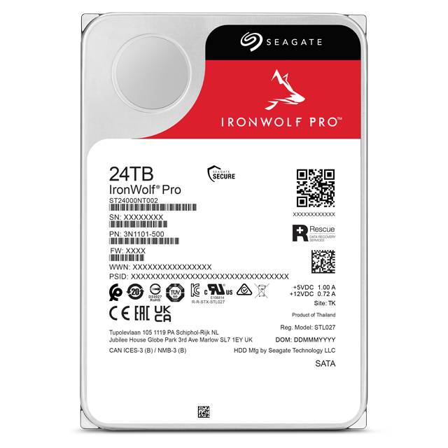 Seagate IronWolf Pro ST24000NT002 interne harde schijf 24 TB 7200 RPM 512 MB 3.5" SATA III