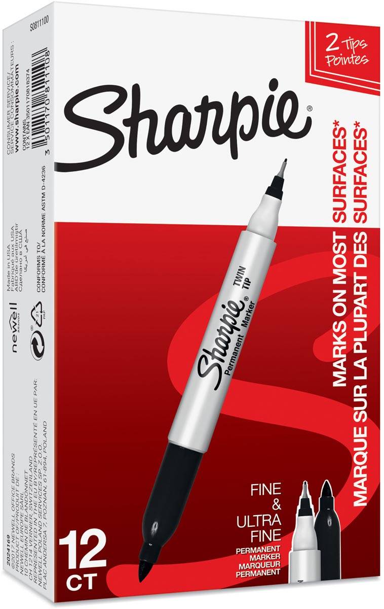 Sharpie permanente marker, twin tip, zwart
