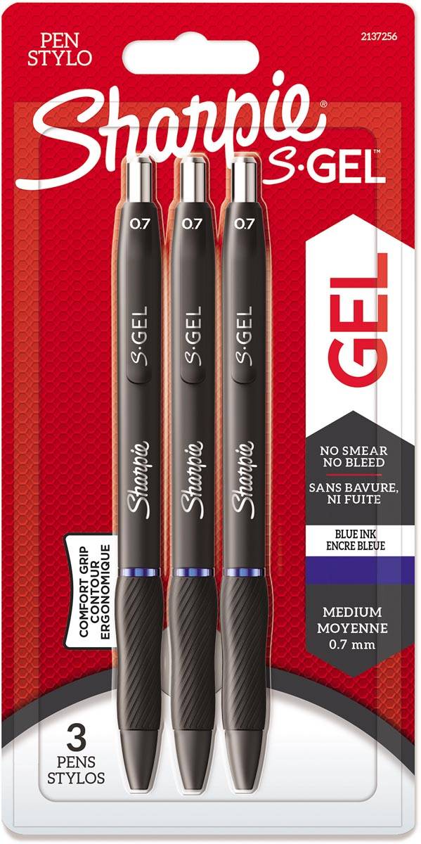 Sharpie S-gel roller, medium punt, blister van 3 stuks, blauw