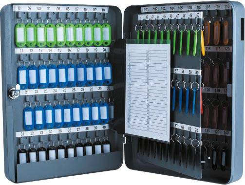 Sleutelkast, voor 140 sleutelhangers, ft 8 x 28 x 37 cm, donkergrijs