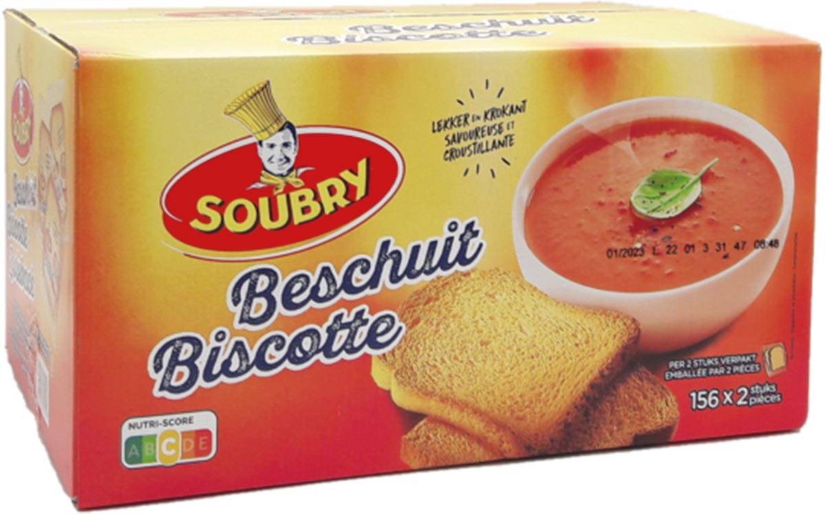 Soubry beschuiten, per 2 verpakt, doos van 156 stuks