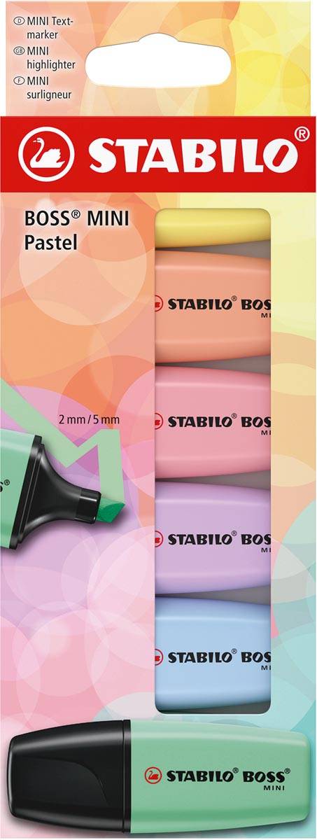 STABILO BOSS MINI pastel markeerstift, geassorteerde kleuren, blister van 6 stuks